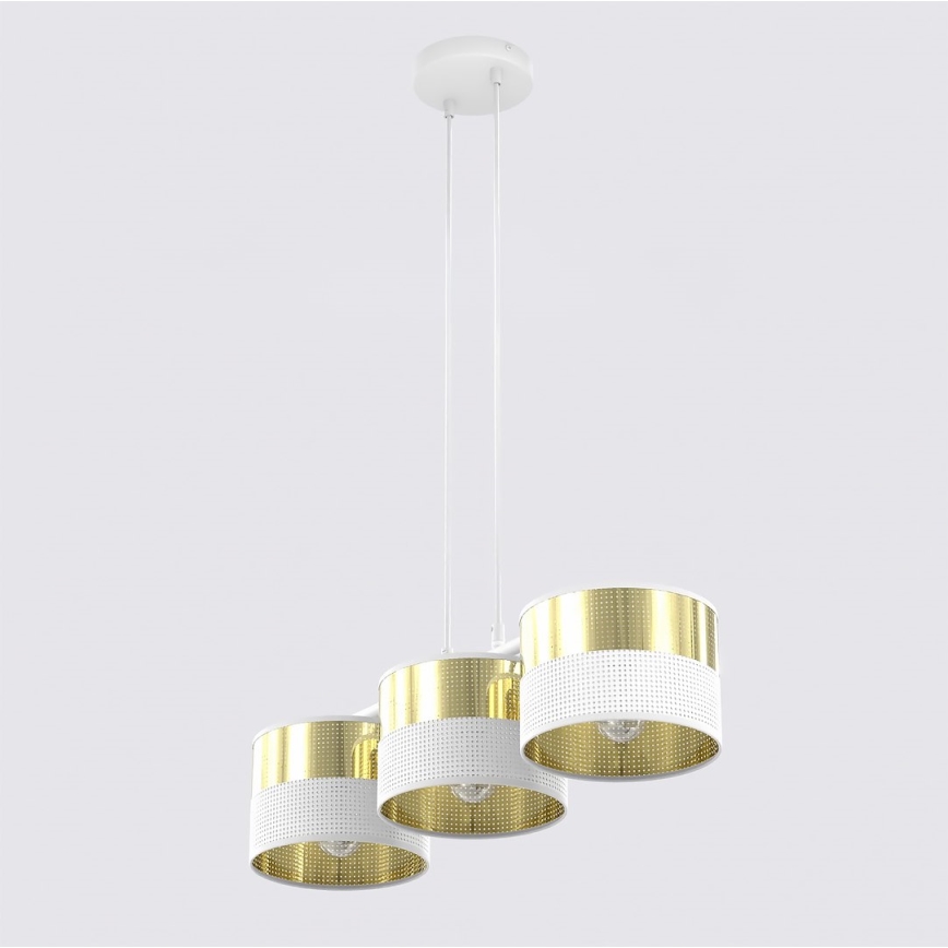 Lustre sur câble LUX 3xE27/15W/230V blanc/doré