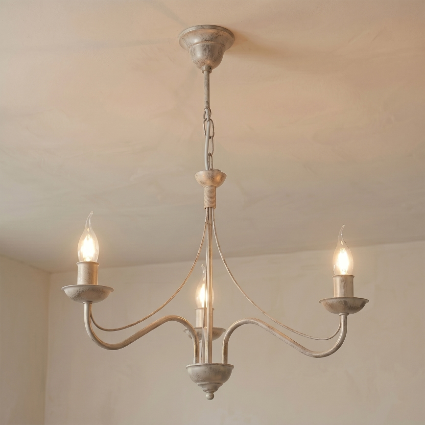 Lustre sur chaîne ANTON 3xE14/60W/230V, finition blanc patiné