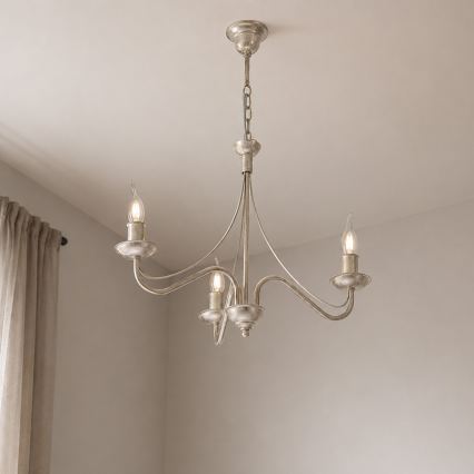 Lustre sur chaîne ANTON 3xE14/60W/230V, finition blanc patiné