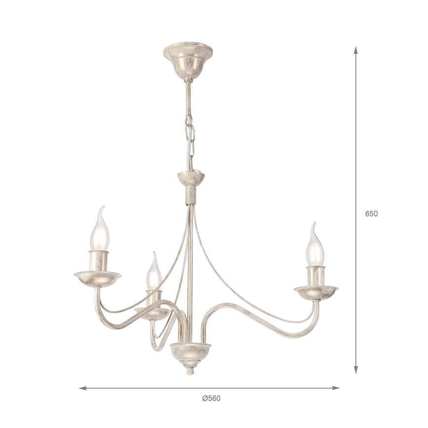 Lustre sur chaîne ANTON 3xE14/60W/230V, finition blanc patiné