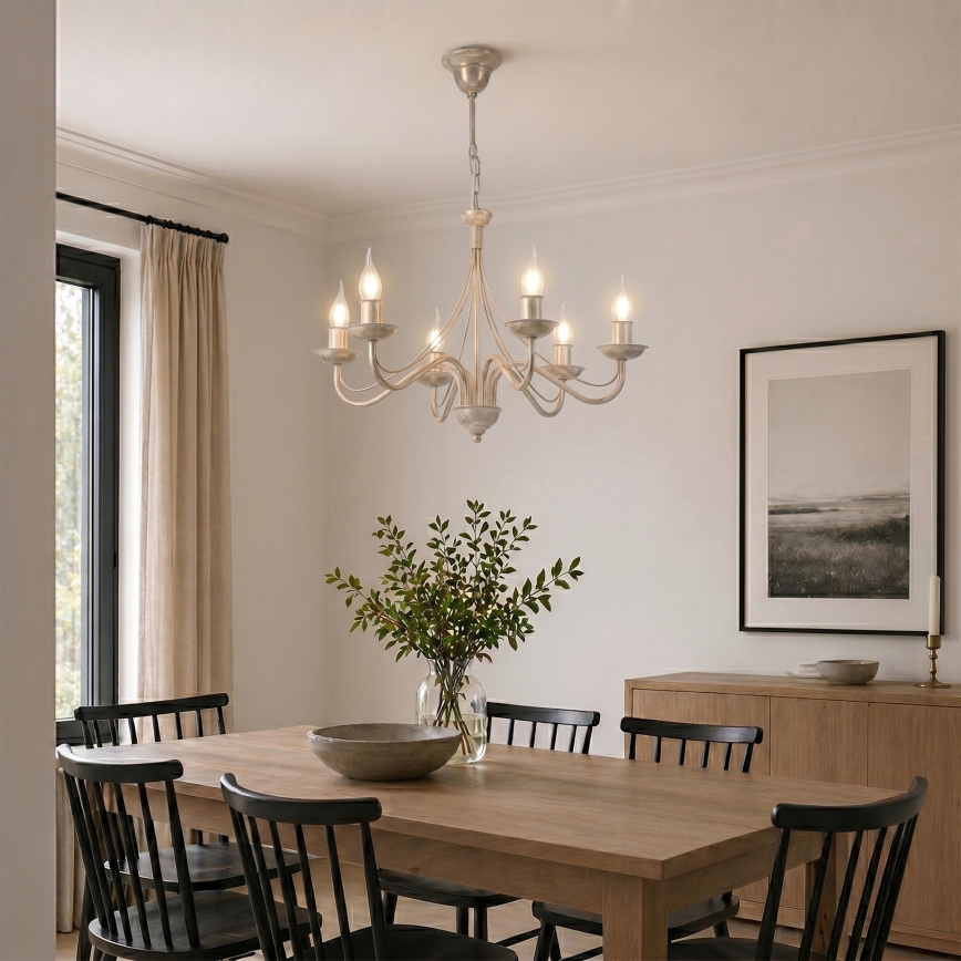 Lustre sur chaîne ANTON 6xE14/60W/230V patine blanche
