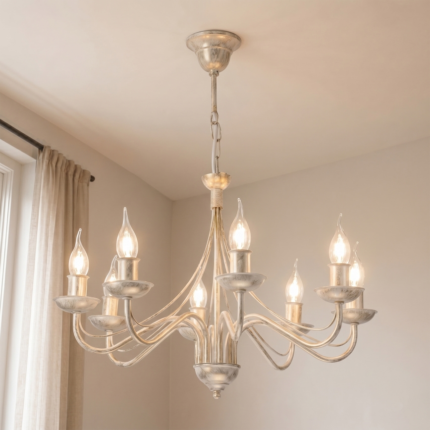Lustre sur chaîne ANTON 8xE14/60W/230V, patine blanche
