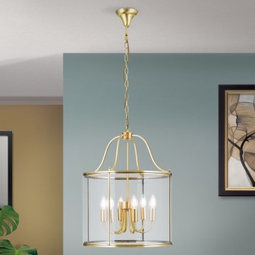 Lustre sur chaîne BRUNO 6xE14/40W/230V, diam. 43 cm, doré