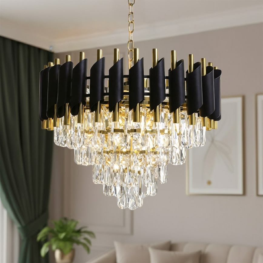 Lustre sur chaîne CRISTAL 7xE14/10W/230V noir/doré