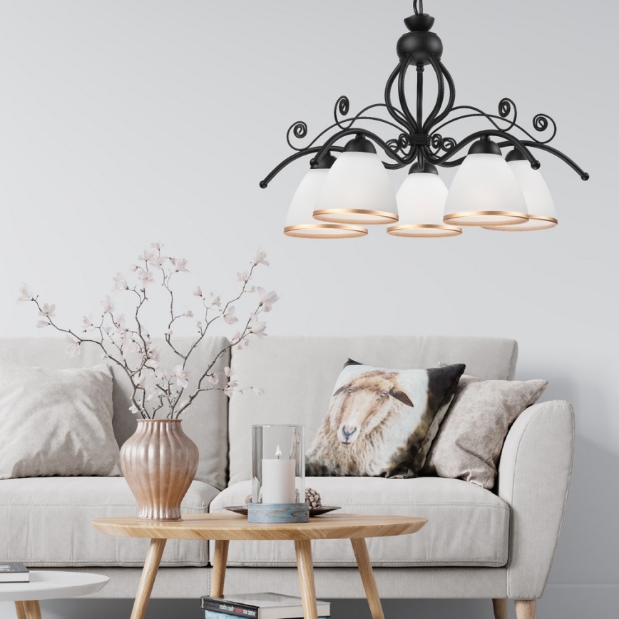 Lustre sur chaîne RETRO II 5xE27/60W/230V noir mat