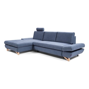L‑vormige uitschuifbare gestoffeerde hoekbank met opbergruimte, links — AVESTA, blauw