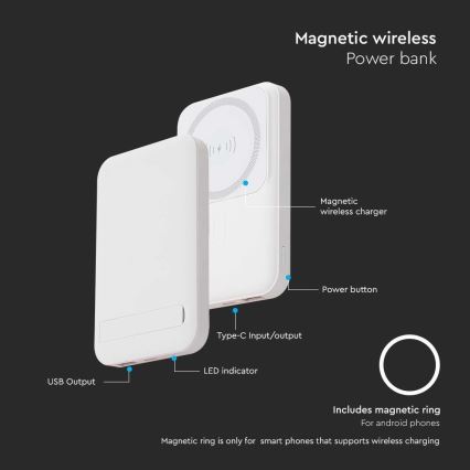 Magnetische Powerbank met draadloos opladen Power Delivery 10 000mAh/20W/3,7V wit