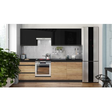 MARINA Keukenunit 240 cm Eik/Glanzend Zwart