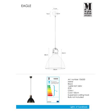 Markslöjd 106550 - Hanglamp aan koord EAGLE 1xE27/60W/230V
