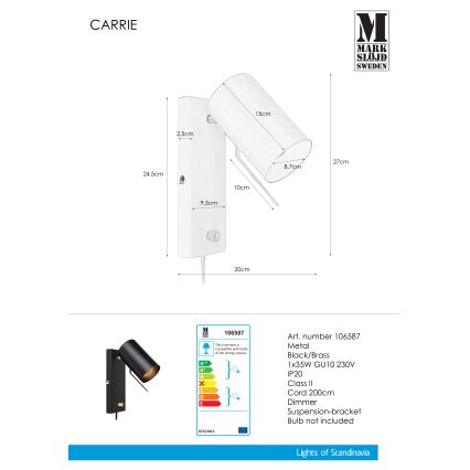 Markslöjd 106587 - Dimbare wandlamp CARRIE 1xGU10/35W/230V zwart