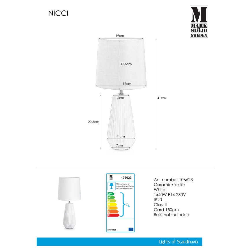 Markslöjd 106623 - Lampe de table NICCI 1xE14/40W/230V