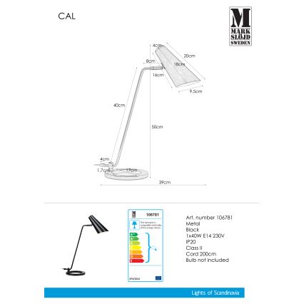 Markslöjd 106781 - Lampe de table CAL 1xE14/40W/230V