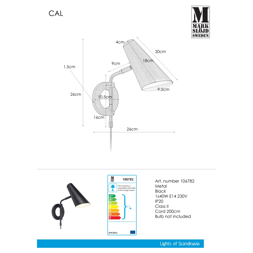 Markslöjd 106782 - Wandlamp CAL 1xE14/40W/230V