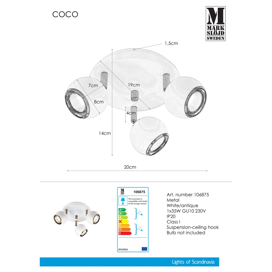 Markslöjd 106875 - Spot COCO 3xGU10/35W/230V blanc