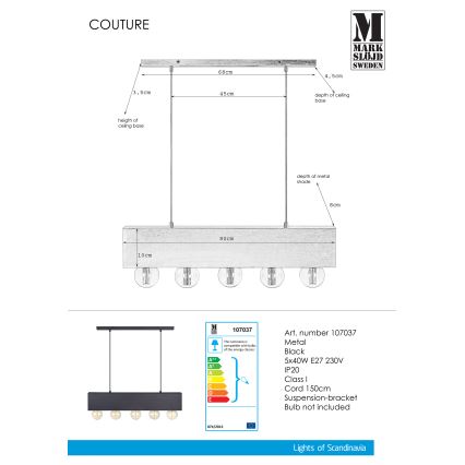 Markslöjd 107037 - Suspension avec fil COUTURE 5xE27/40W/230V noir