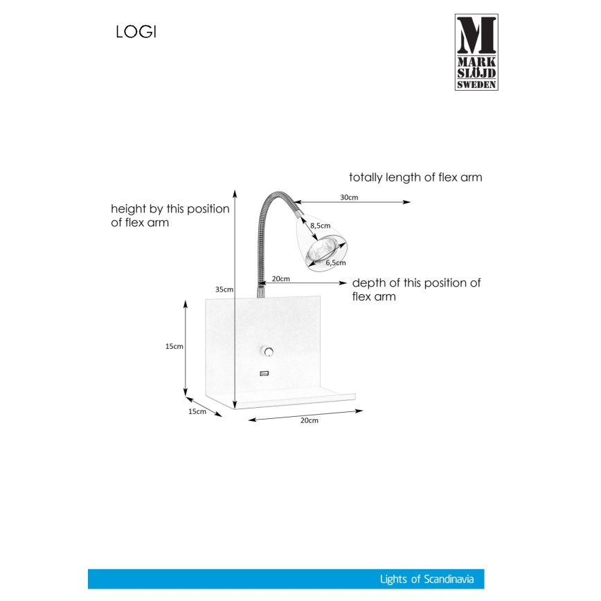 Markslöjd 107140 - Applique murale à intensité variable avec prise USB LOGI 1xGU10/7W/230V