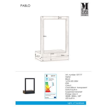 Markslöjd 107177 - LED Wandlamp met frame PABLO LED/7W/230V