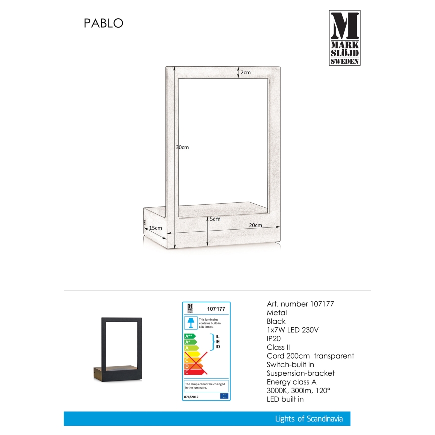 Markslöjd 107177 - LED Wandlamp met frame PABLO LED/7W/230V