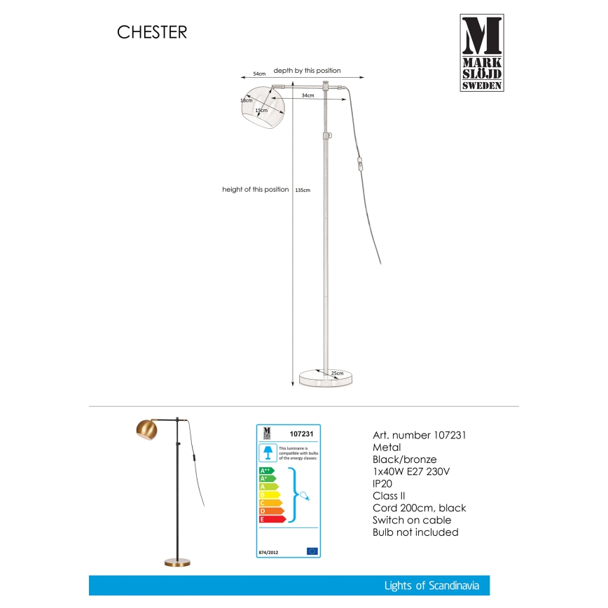 Markslöjd 107231 - Vloerlamp CHESTER 1xE27/40W/230V zwart/brons