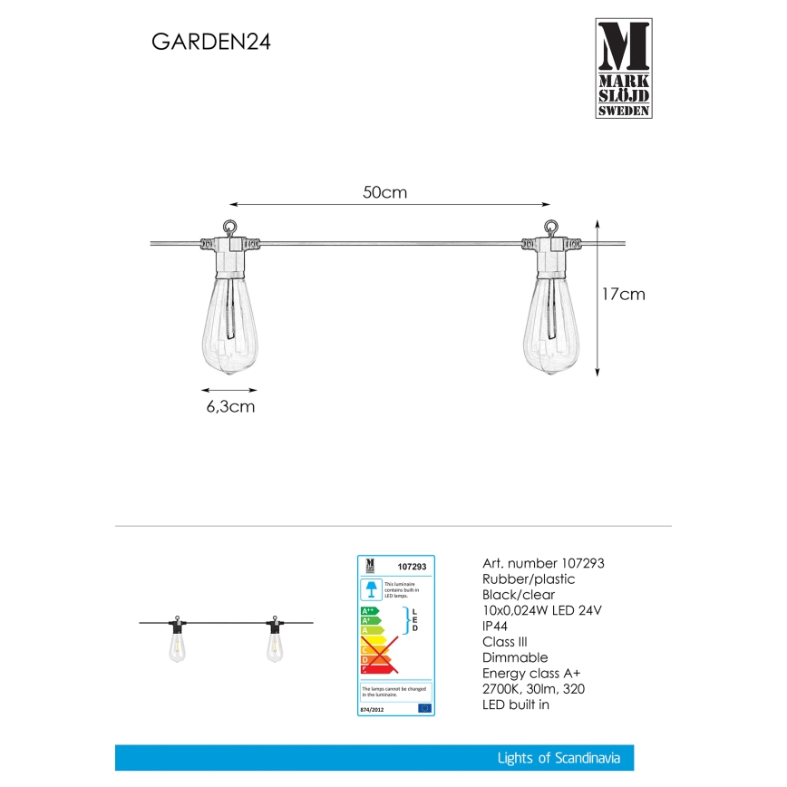 Markslöjd 107293 - Guirlande décorative extérieure GUIRLANDE GARDEN 10xLED 5,5m IP44