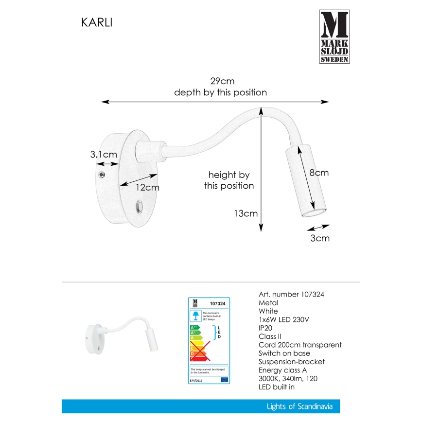 Markslöjd 107324 - LED Wandlamp KARLI LED/6W/230V