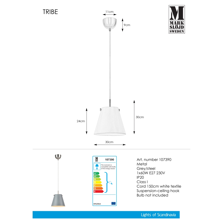 Markslöjd 107390 - Hanglamp aan koord TRIBE 1xE27/60W/230V