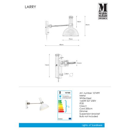 Markslöjd 107499 - Wandlamp dimbaar LARRY 1xE27/60W/230V