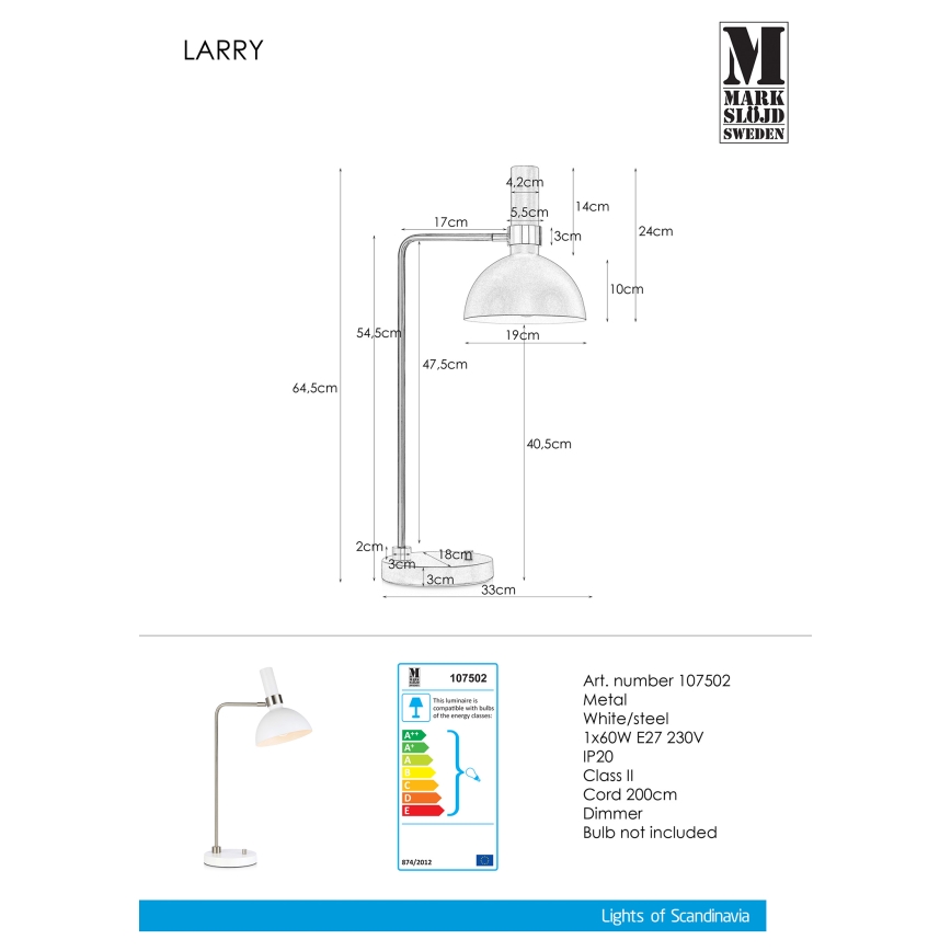 Markslöjd 107502 - Lampe de table dimmable LARRY 1xE27/60W/230V