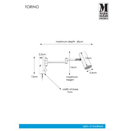 Markslöjd 107538 - Applique murale à intensité variable TORINO 1xGU10/12W/230V