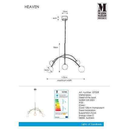 Markslöjd 107559 - Suspension avec fil HEAVEN 5xG9/28W/230V