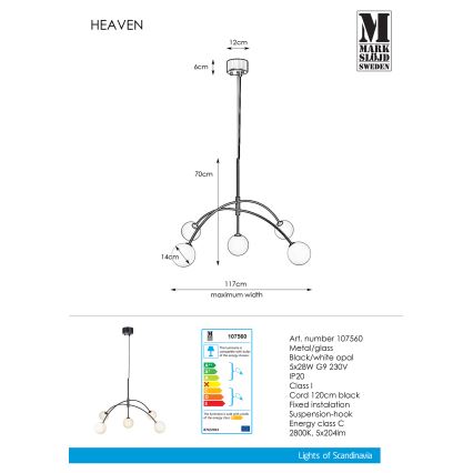 Markslöjd 107560 - Hanglamp aan koord HEAVEN 5xG9/28W/230V