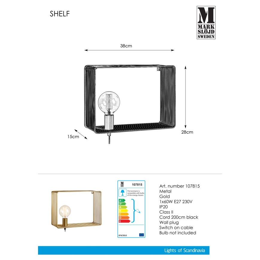 Markslöjd 107815 - Wandlamp SHELF 1xE27/60W/230V