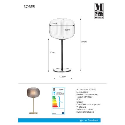 Markslöjd 107820 - Tafel Lamp SOBER 1xE27/60W/230V messing