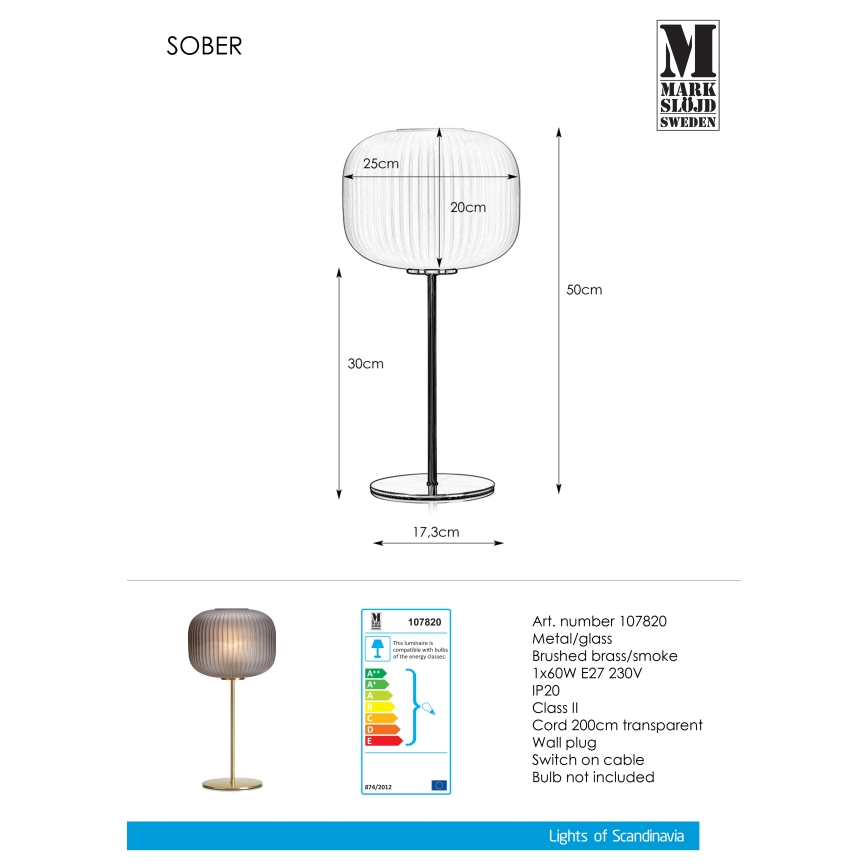 Markslöjd 107820 - Tafel Lamp SOBER 1xE27/60W/230V messing