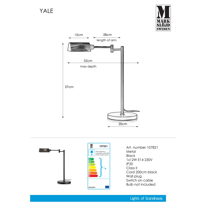 Markslöjd 107821 - Tafellamp YALE 1xE14/12W/230V