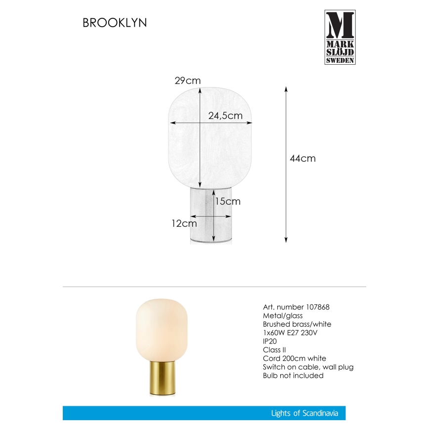 Markslöjd 107868 - Tafellamp BROOKLYN 1xE27/60W/230V