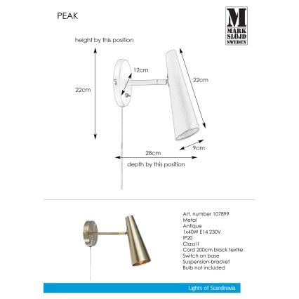 Markslöjd 107899 - Wandlampje PEAK 1xE14/40W/230V
