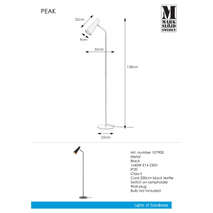 Markslöjd 107900 - Vloerlamp PEAK 1xE14/40W/230V