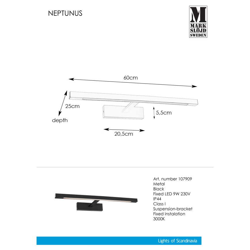 Markslöjd 107909 - LED Badkamer spiegelverlichting NEPTUNUS LED/9W/230V IP44