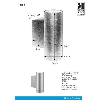Markslöjd 107917 - Buiten wandverlichting PIPE 2xGU10/35W/230V IP44