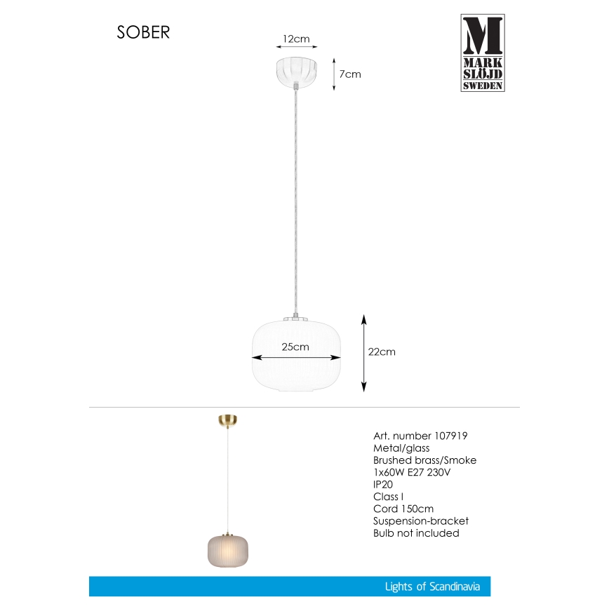 Markslöjd 107919 - Suspension avec fil SOBER 1xE27/20W/230V