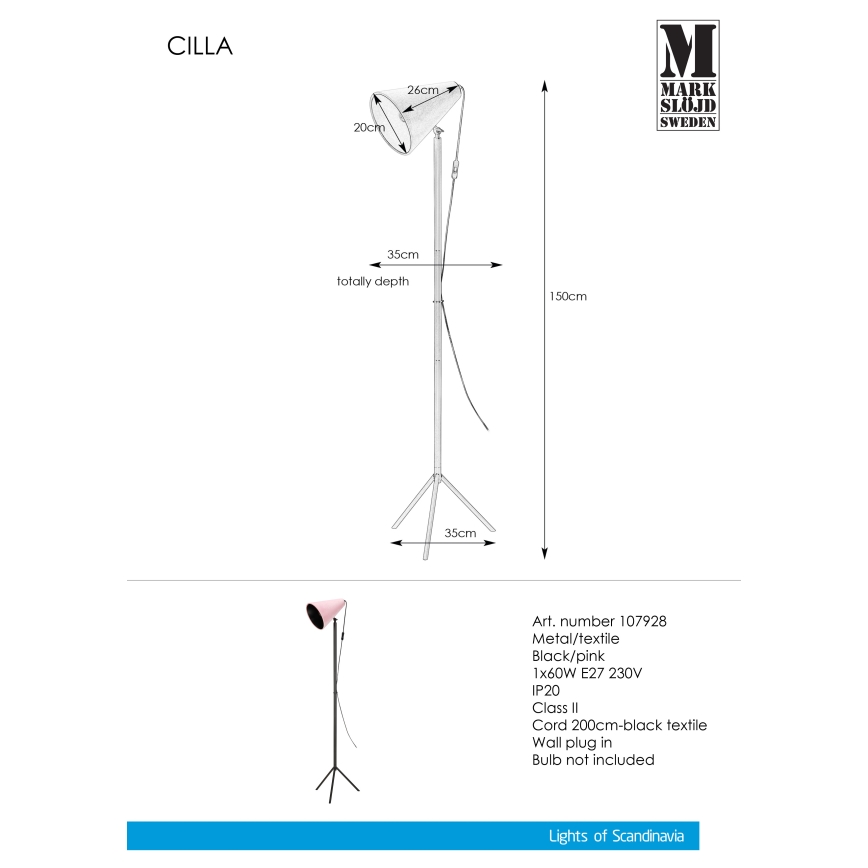Markslöjd 107928 - Vloerlamp CILLA 1xE27/60W/230V