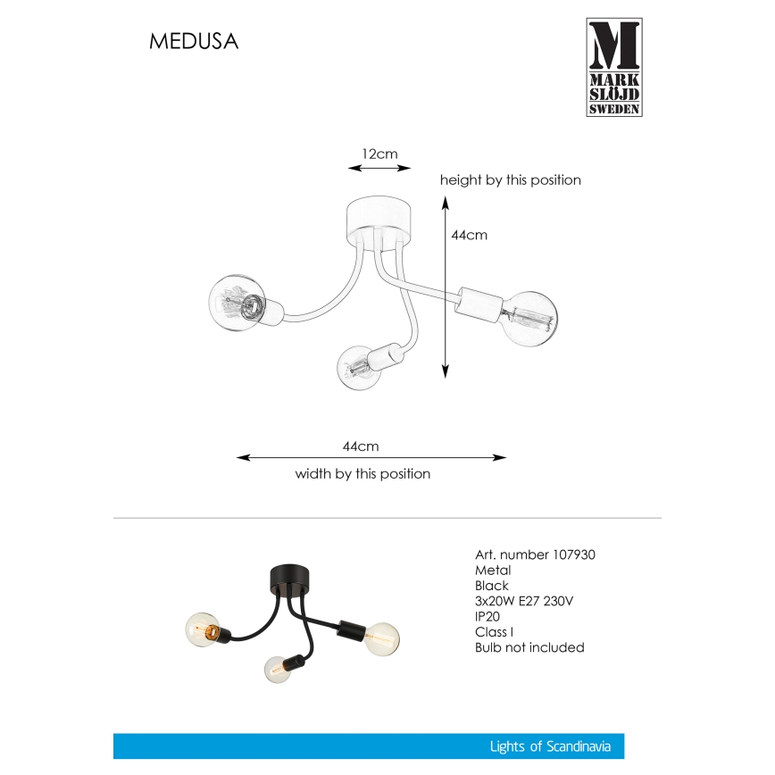 Markslöjd 107930 - Opbouw plafondlamp MEDUSA 3xE27/20W/230V