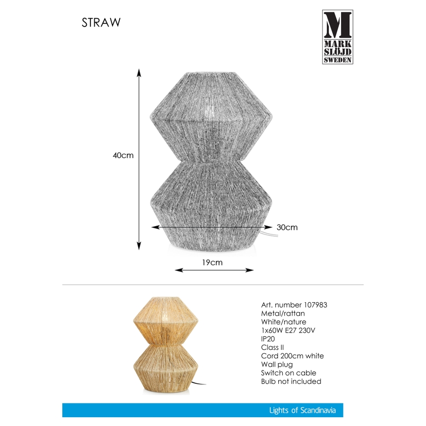 Markslöjd 107983 - Lampe de table STRAW 1xE27/40W/230V