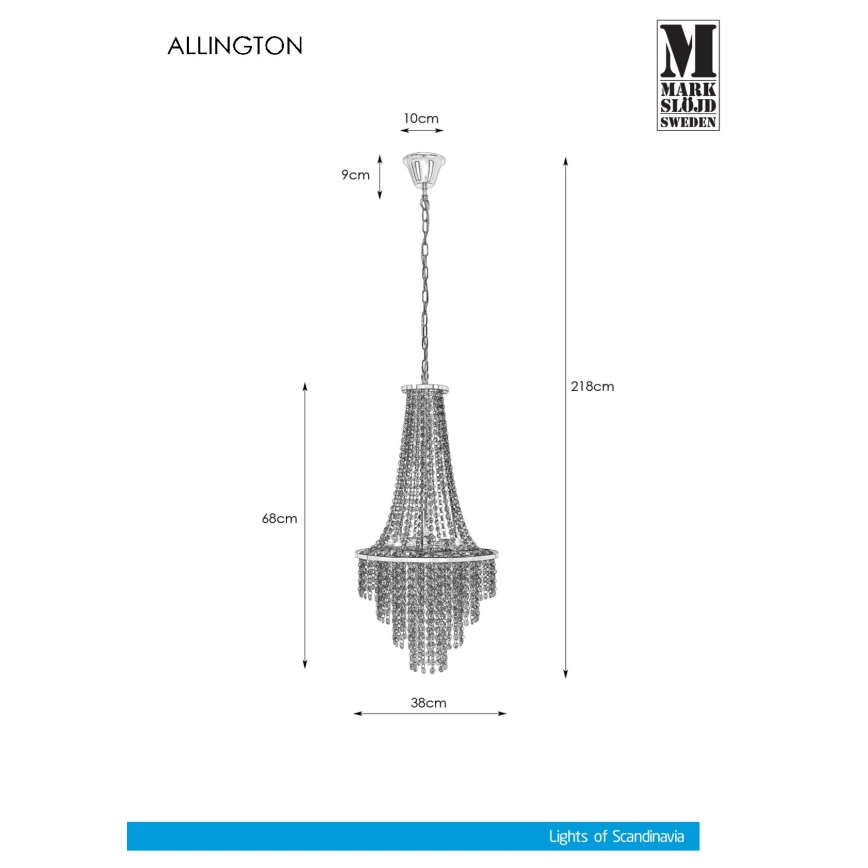 Markslöjd 108125 - Lustre en cristal sur chaîne ALLINGTON 3xE14/25W/230V
