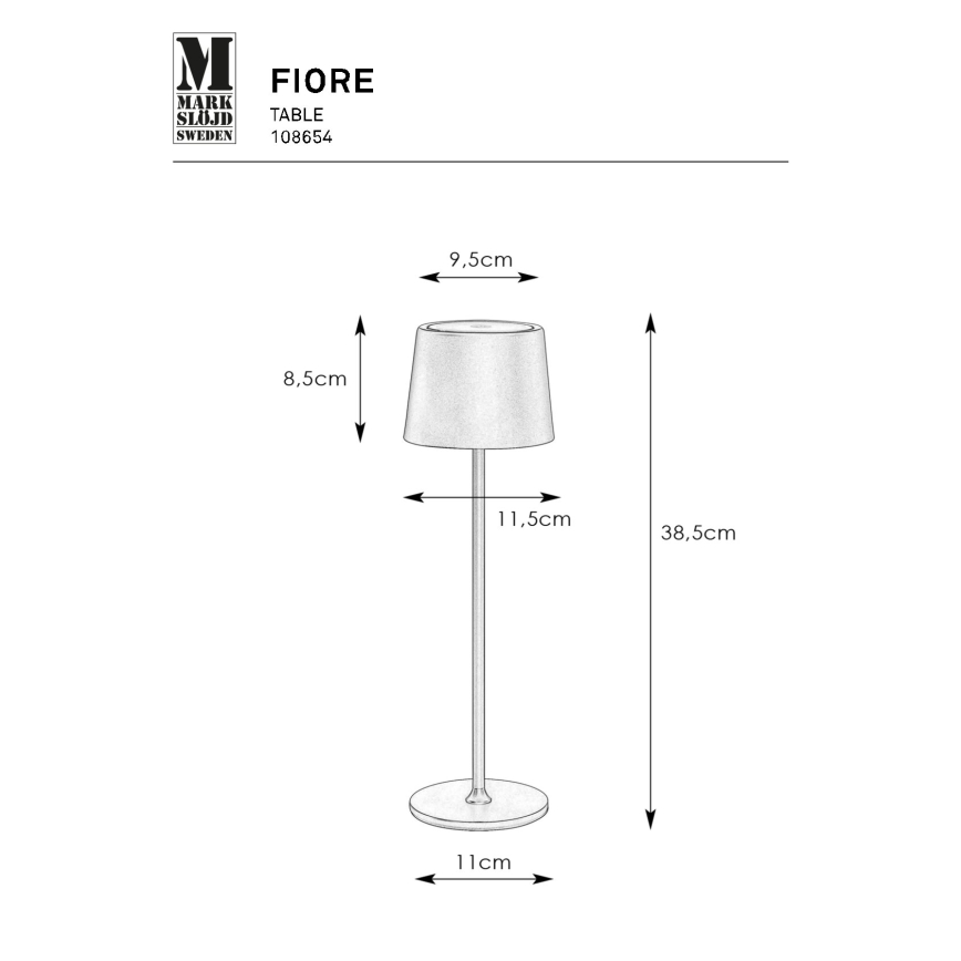 Markslöjd 108654 - Lampe à intensité variable rechargeable FIORE LED/2W/5V IP44 38 cm blanc