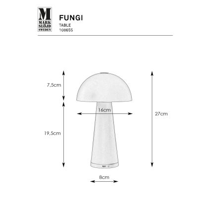 Markslöjd 108655 - LED Dimbaar rechargeable lamp FUNGI LED/1,5W/5V IP44 zwart