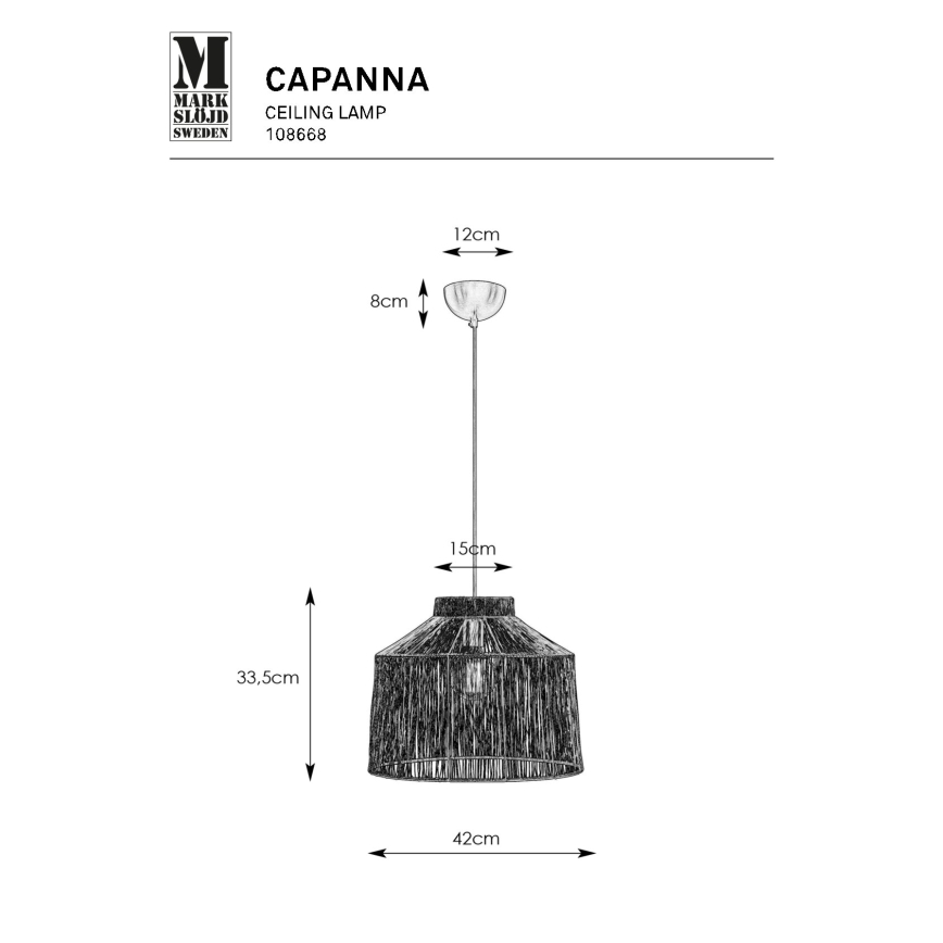 Markslöjd 108668 - Hanglamp aan een koord CAPANNA 1xE27/40W/230V zwart