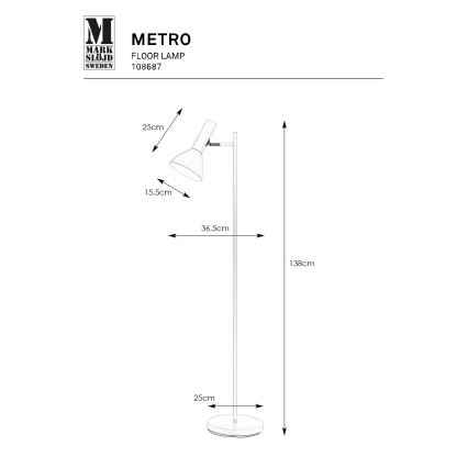 Markslöjd 108687 - Staande Lamp METRO 1xE27/40W/230V wit