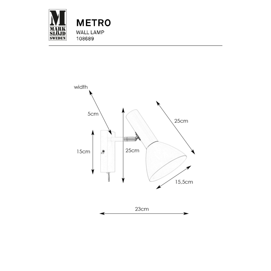 Markslöjd 108689 - Wandlamp METRO 1xE27/40W/230V wit
